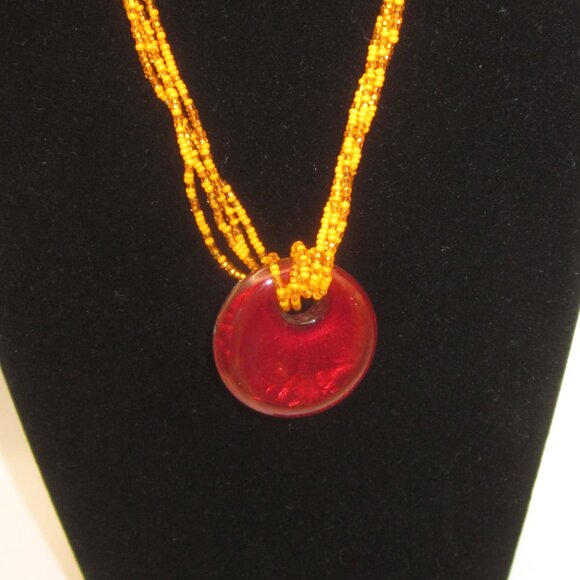 Seed Bead and Glass Pendant Necklace - Picture 2 of 3
